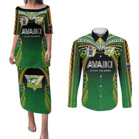 Custom Cook Islands Rugby League Couples Matching Puletasi and Long Sleeve Button Shirt Avaiki Tatau Tribal Motifs Black Color - Polynesian Pride