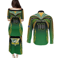 Custom Cook Islands Rugby League Couples Matching Puletasi and Long Sleeve Button Shirt Avaiki Tatau Tribal Motifs Black Color - Polynesian Pride