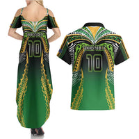 Custom Cook Islands Rugby League Couples Matching Summer Maxi Dress and Hawaiian Shirt Avaiki Tatau Tribal Motifs Black Color - Polynesian Pride
