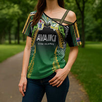 Custom Cook Islands Rugby League Cross Shoulder Shirt Avaiki Tatau Tribal Motifs Black Color - Polynesian Pride