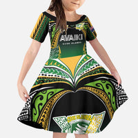 Custom Cook Islands Rugby League Family Matching Off Shoulder Short Dress and Hawaiian Shirt Avaiki Tatau Tribal Motifs Black Color LT03 Daughter's Dress Black - Polynesian Pride