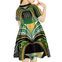 Custom Cook Islands Rugby League Kid Short Sleeve Dress Avaiki Tatau Tribal Motifs Black Color - Polynesian Pride