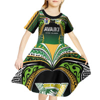 Custom Cook Islands Rugby League Kid Short Sleeve Dress Avaiki Tatau Tribal Motifs Black Color - Polynesian Pride