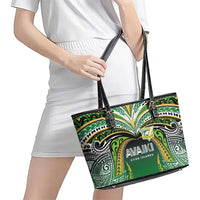 Cook Islands Rugby League Leather Tote Bag Avaiki Tatau Tribal Motifs Black Color - Polynesian Pride