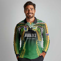 Custom Cook Islands Rugby League Long Sleeve Polo Shirt Avaiki Tatau Tribal Motifs Black Color - Polynesian Pride