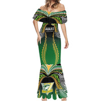 Custom Cook Islands Rugby League Mermaid Dress Avaiki Tatau Tribal Motifs Black Color - Polynesian Pride