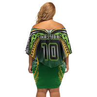 Custom Cook Islands Rugby League Off Shoulder Short Dress Avaiki Tatau Tribal Motifs Black Color - Polynesian Pride