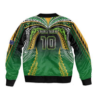 Custom Cook Islands Rugby League Sleeve Zip Bomber Jacket Avaiki Tatau Tribal Motifs Black Color - Polynesian Pride