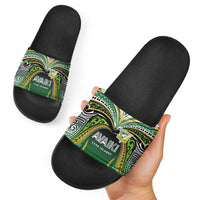 Cook Islands Rugby League Slide Sandals Avaiki Tatau Tribal Motifs Black Color - Polynesian Pride