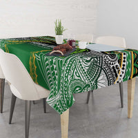 Cook Islands Rugby League Tablecloth Avaiki Tatau Tribal Motifs Black Color - Polynesian Pride