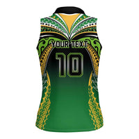 Custom Cook Islands Rugby League Women Sleeveless Polo Shirt Avaiki Tatau Tribal Motifs Black Color - Polynesian Pride