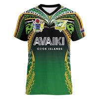 Custom Cook Islands Rugby League Women V-Neck T-Shirt Avaiki Tatau Tribal Motifs Black Color - Polynesian Pride