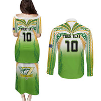 Custom Cook Islands Rugby League Couples Matching Puletasi and Long Sleeve Button Shirt Avaiki Tatau Tribal Motifs White Color - Polynesian Pride
