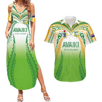 Custom Cook Islands Rugby League Couples Matching Summer Maxi Dress and Hawaiian Shirt Avaiki Tatau Tribal Motifs White Color - Polynesian Pride