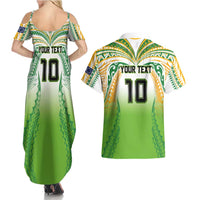 Custom Cook Islands Rugby League Couples Matching Summer Maxi Dress and Hawaiian Shirt Avaiki Tatau Tribal Motifs White Color - Polynesian Pride