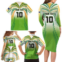 Custom Cook Islands Rugby League Family Matching Long Sleeve Bodycon Dress and Hawaiian Shirt Avaiki Tatau Tribal Motifs White Color - Polynesian Pride