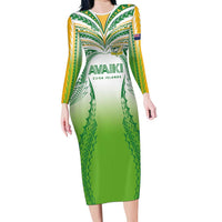 Custom Cook Islands Rugby League Family Matching Long Sleeve Bodycon Dress and Hawaiian Shirt Avaiki Tatau Tribal Motifs White Color - Polynesian Pride