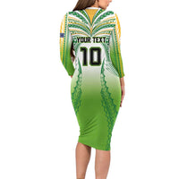 Custom Cook Islands Rugby League Family Matching Long Sleeve Bodycon Dress and Hawaiian Shirt Avaiki Tatau Tribal Motifs White Color - Polynesian Pride