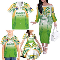 Custom Cook Islands Rugby League Family Matching Off The Shoulder Long Sleeve Dress and Hawaiian Shirt Avaiki Tatau Tribal Motifs White Color - Polynesian Pride