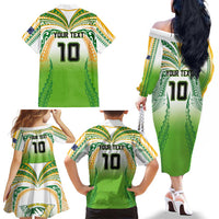 Custom Cook Islands Rugby League Family Matching Off The Shoulder Long Sleeve Dress and Hawaiian Shirt Avaiki Tatau Tribal Motifs White Color - Polynesian Pride