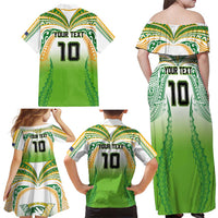 Custom Cook Islands Rugby League Family Matching Off Shoulder Maxi Dress and Hawaiian Shirt Avaiki Tatau Tribal Motifs White Color - Polynesian Pride