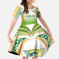 Custom Cook Islands Rugby League Family Matching Off Shoulder Short Dress and Hawaiian Shirt Avaiki Tatau Tribal Motifs White Color - Polynesian Pride