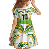 Custom Cook Islands Rugby League Family Matching Off Shoulder Short Dress and Hawaiian Shirt Avaiki Tatau Tribal Motifs White Color - Polynesian Pride