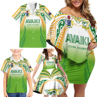 Custom Cook Islands Rugby League Family Matching Off Shoulder Short Dress and Hawaiian Shirt Avaiki Tatau Tribal Motifs White Color - Polynesian Pride
