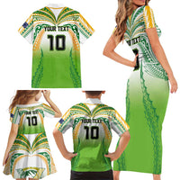 Custom Cook Islands Rugby League Family Matching Short Sleeve Bodycon Dress and Hawaiian Shirt Avaiki Tatau Tribal Motifs White Color - Polynesian Pride