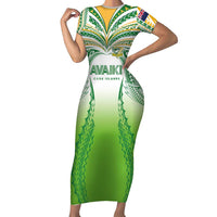 Custom Cook Islands Rugby League Family Matching Short Sleeve Bodycon Dress and Hawaiian Shirt Avaiki Tatau Tribal Motifs White Color - Polynesian Pride