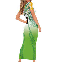 Custom Cook Islands Rugby League Family Matching Short Sleeve Bodycon Dress and Hawaiian Shirt Avaiki Tatau Tribal Motifs White Color - Polynesian Pride