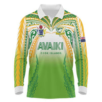 Custom Cook Islands Rugby League Long Sleeve Polo Shirt Avaiki Tatau Tribal Motifs White Color - Polynesian Pride
