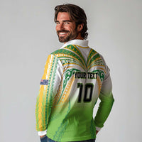 Custom Cook Islands Rugby League Long Sleeve Polo Shirt Avaiki Tatau Tribal Motifs White Color - Polynesian Pride