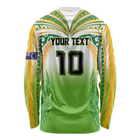 Custom Cook Islands Rugby League Long Sleeve Shirt Avaiki Tatau Tribal Motifs White Color - Polynesian Pride