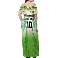 Custom Cook Islands Rugby League Off Shoulder Maxi Dress Avaiki Tatau Tribal Motifs White Color - Polynesian Pride