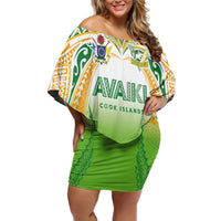 Custom Cook Islands Rugby League Off Shoulder Short Dress Avaiki Tatau Tribal Motifs White Color - Polynesian Pride