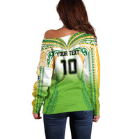 Custom Cook Islands Rugby League Off Shoulder Sweater Avaiki Tatau Tribal Motifs White Color - Polynesian Pride