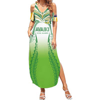 Custom Cook Islands Rugby League Summer Maxi Dress Avaiki Tatau Tribal Motifs White Color - Polynesian Pride
