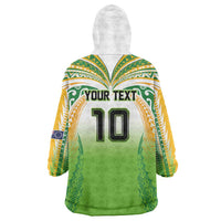 Custom Cook Islands Rugby League Wearable Blanket Hoodie Avaiki Tatau Tribal Motifs White Color - Polynesian Pride