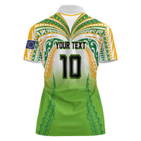 Custom Cook Islands Rugby League Women Polo Shirt Avaiki Tatau Tribal Motifs White Color - Polynesian Pride