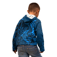 Polynesian Dolphin Valentine Day Kid Hoodie Hibiscus and Tribal Tattoo Blue Style LT03 - Polynesian Pride