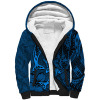 Polynesian Dolphin Valentine Day Sherpa Hoodie Hibiscus and Tribal Tattoo Blue Style LT03 Unisex Blue - Polynesian Pride