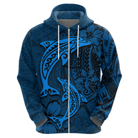 Polynesian Dolphin Valentine Day Zip Hoodie Hibiscus and Tribal Tattoo Blue Style LT03 - Polynesian Pride