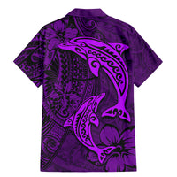 Polynesian Dolphin Valentine Day Family Matching Mermaid Dress and Hawaiian Shirt Hibiscus and Tribal Tattoo Purple Style LT03 - Polynesian Pride