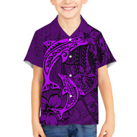 Polynesian Dolphin Valentine Day Family Matching Summer Maxi Dress and Hawaiian Shirt Hibiscus and Tribal Tattoo Purple Style LT03 Son's Shirt Purple - Polynesian Pride