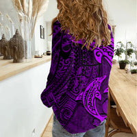 Polynesian Dolphin Valentine Day Women Casual Shirt Hibiscus and Tribal Tattoo Purple Style LT03 - Polynesian Pride