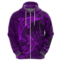 Polynesian Dolphin Valentine Day Zip Hoodie Hibiscus and Tribal Tattoo Purple Style LT03 - Polynesian Pride