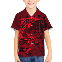 Polynesian Dolphin Valentine Day Family Matching Puletasi and Hawaiian Shirt Hibiscus and Tribal Tattoo Red Style LT03 Son's Shirt Red - Polynesian Pride