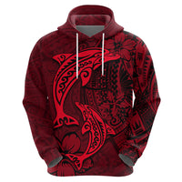 Polynesian Dolphin Valentine Day Hoodie Hibiscus and Tribal Tattoo Red Style LT03 - Polynesian Pride