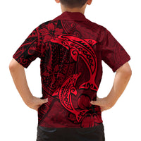 Polynesian Dolphin Valentine Day Kid Hawaiian Shirt Hibiscus and Tribal Tattoo Red Style LT03 - Polynesian Pride